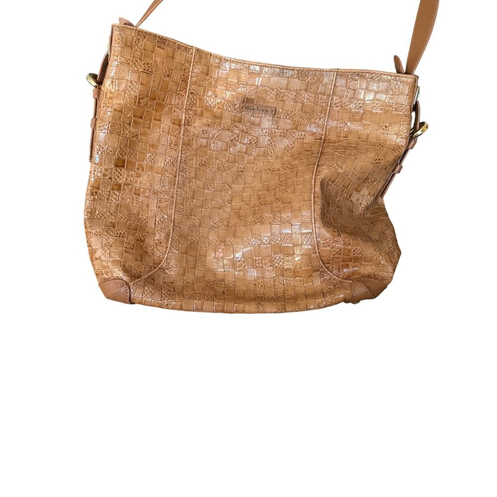 Piero Guidi Tan Embossed Leather Shoulder Bag With Gold Hardware - Picture 9 of 9